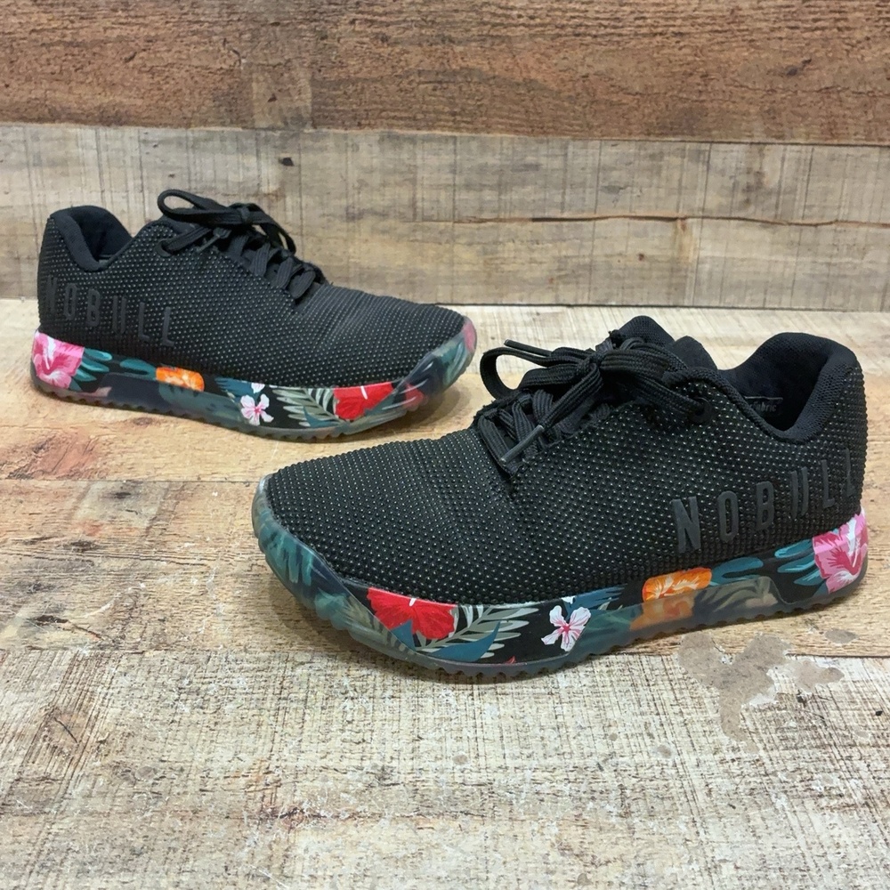 NOBULL Shoes Womens Size 6 36.5 Black Mesh Floral Tropical Training Sneaker